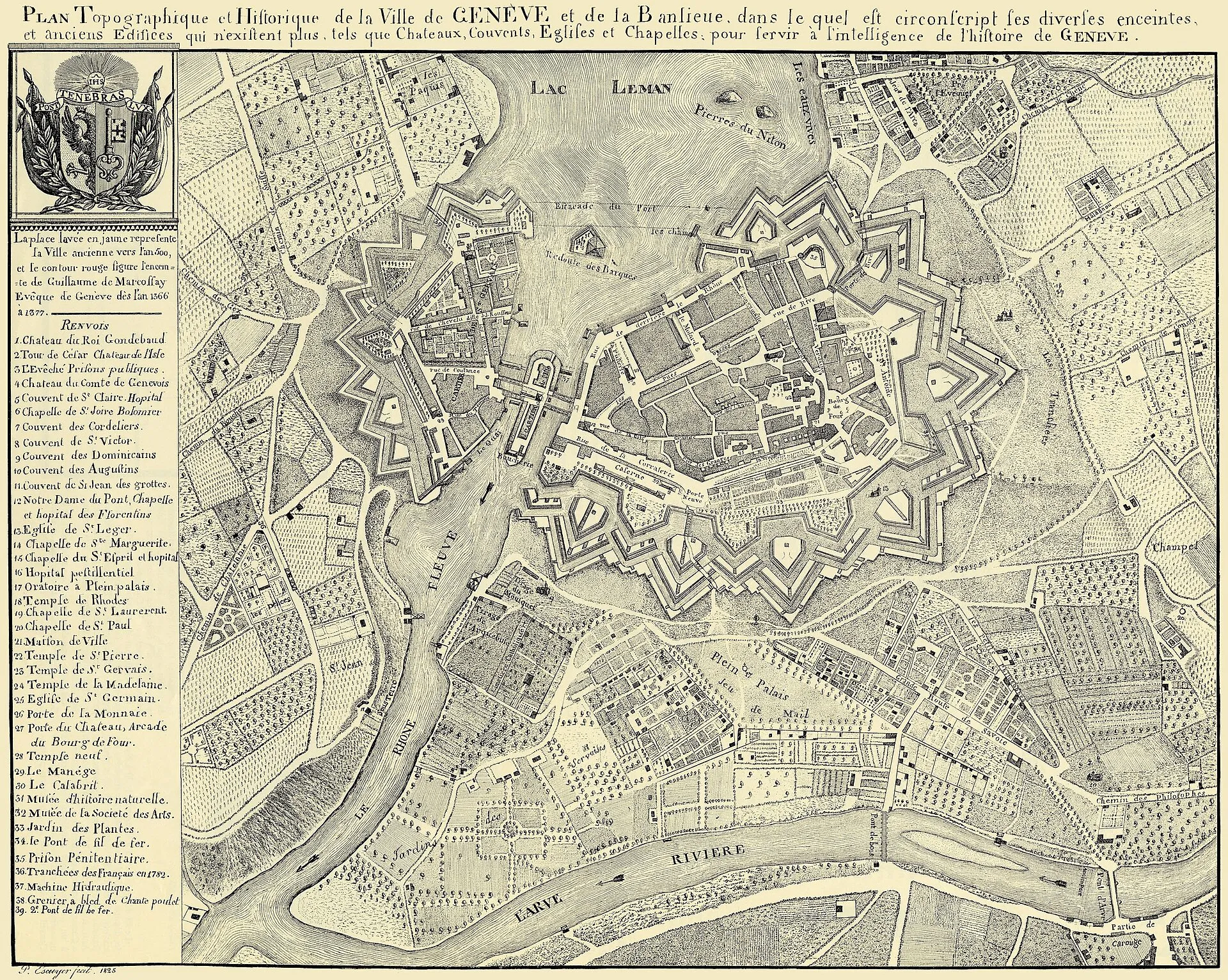 1825 年的日內瓦地圖，提供公約簽署城市的歷史地理脈絡；不是 1864 年會議現場圖。