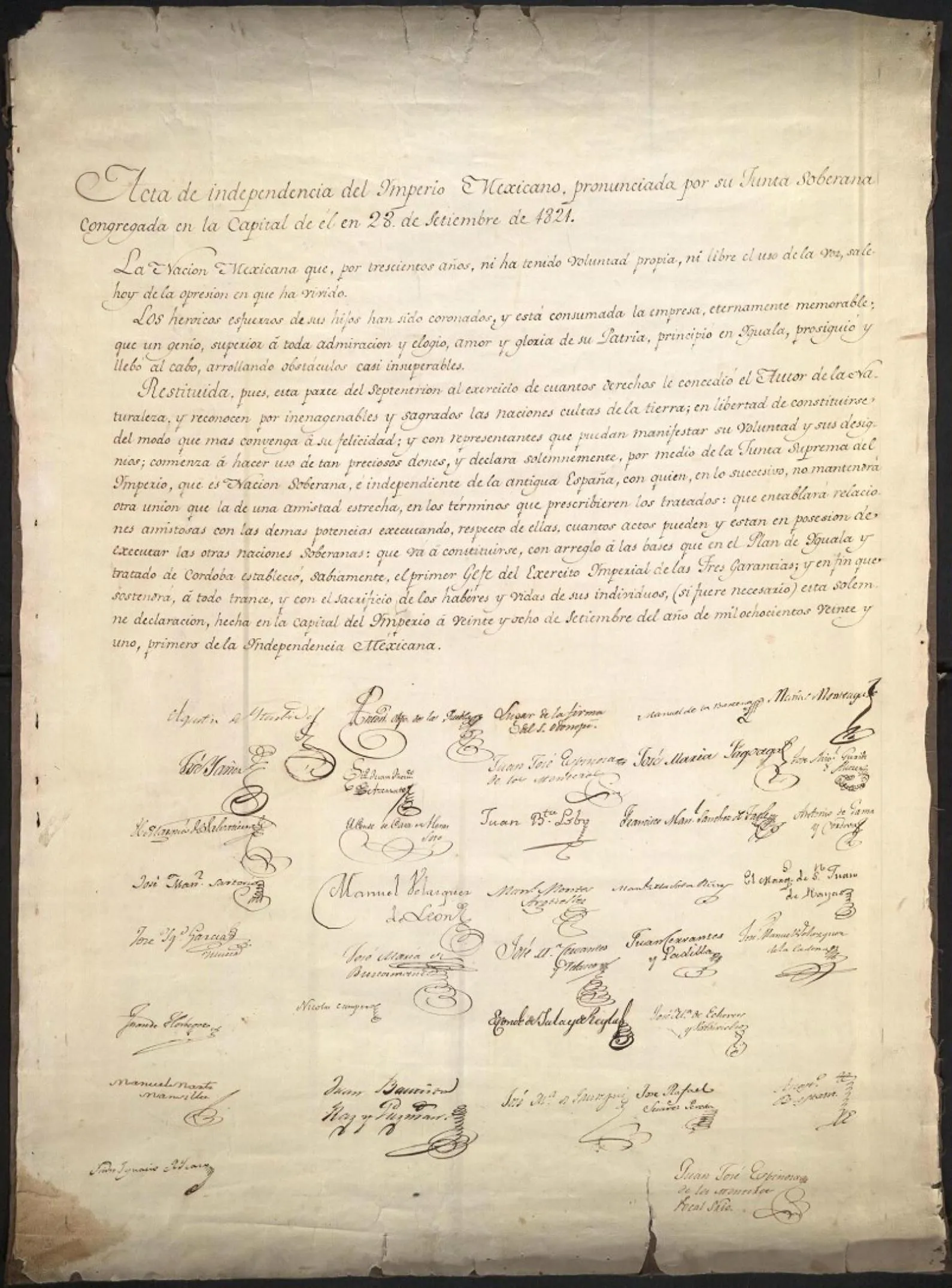 1821年《墨西哥帝國獨立宣言》文書。