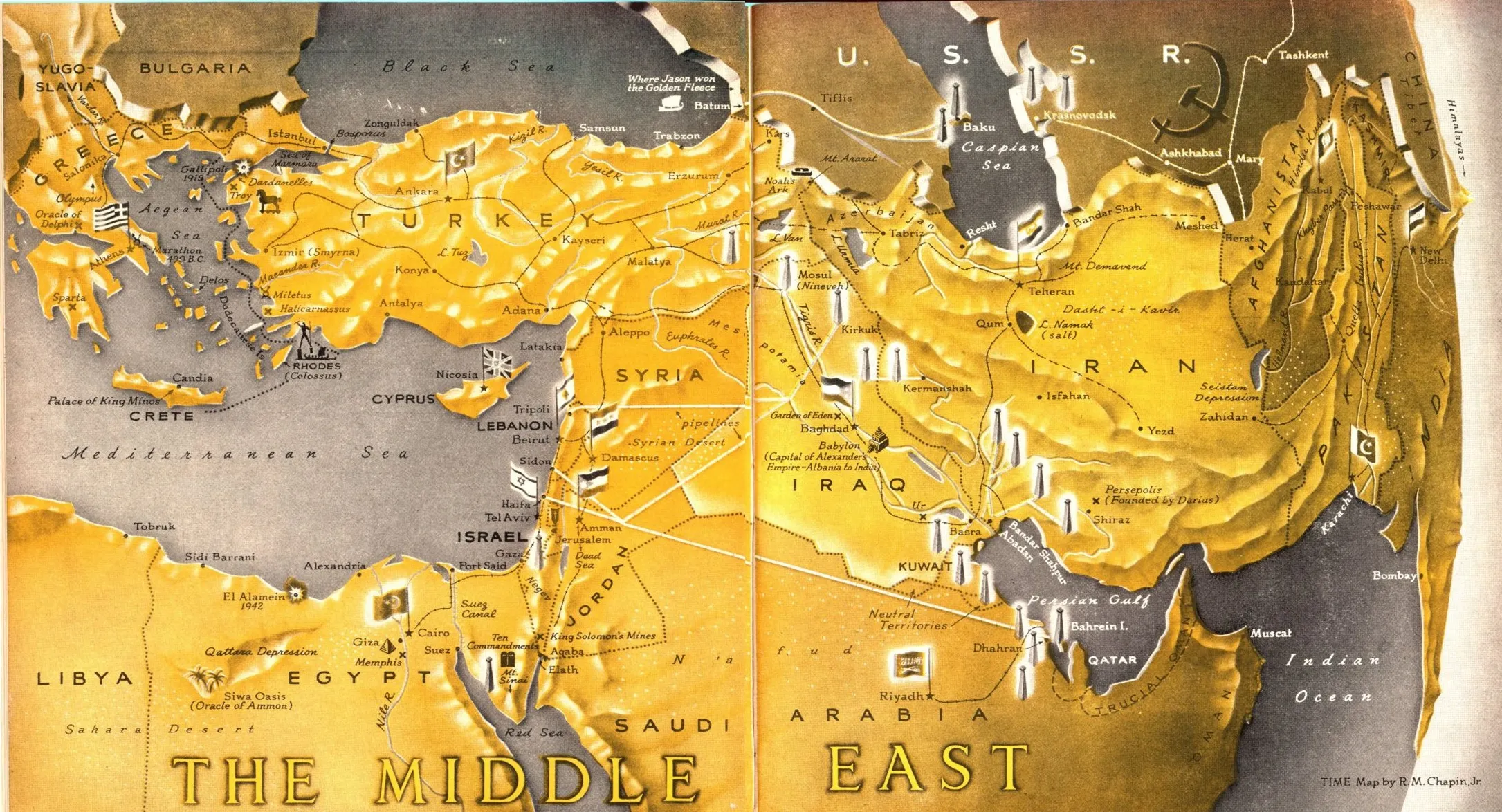 1956年中東與東地中海地圖