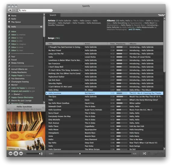 早期 Spotify 桌面版介面