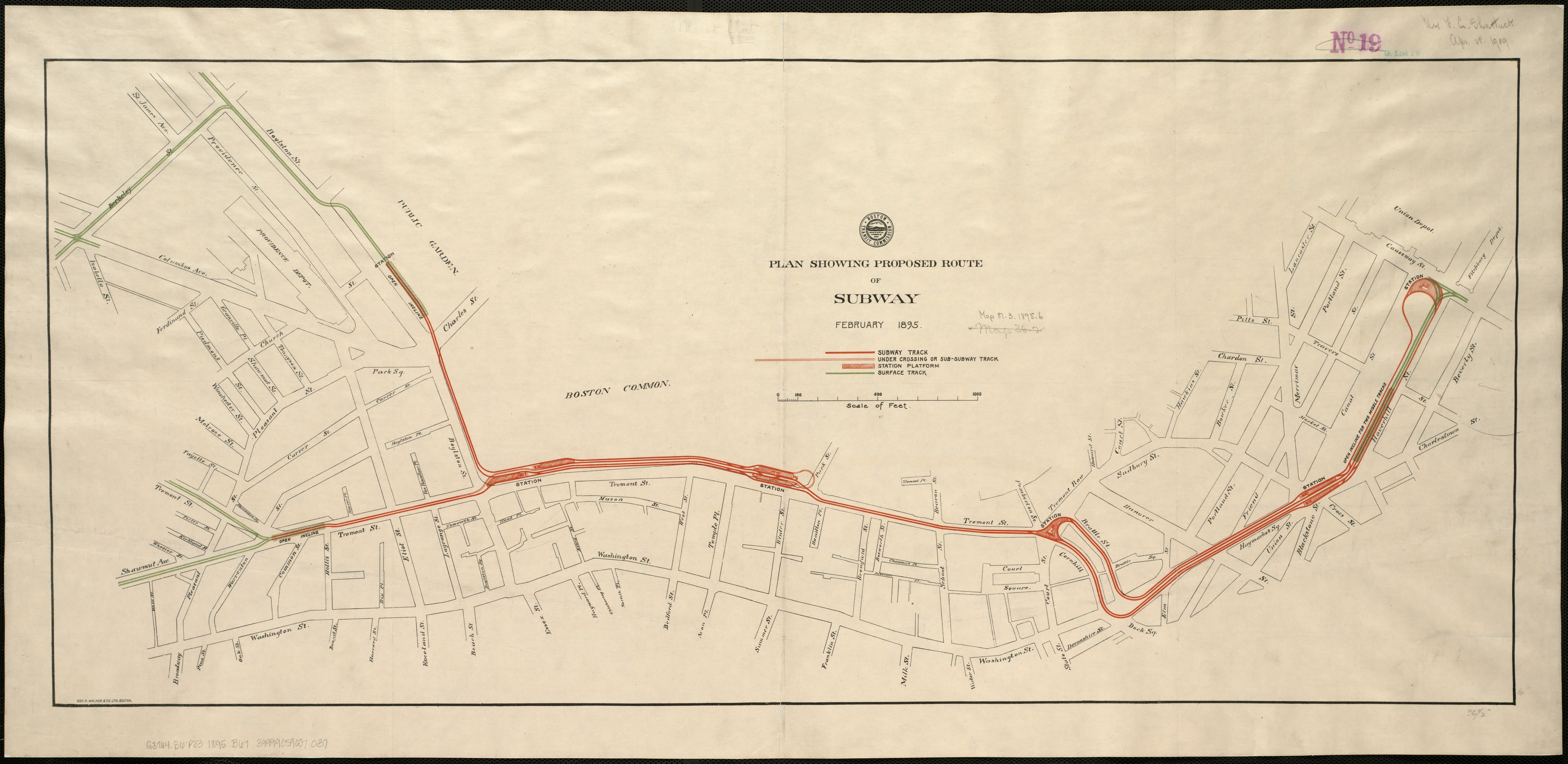 Boston Transit Commission 於 1895 年提出的 Tremont Street Subway 早期路線規劃。