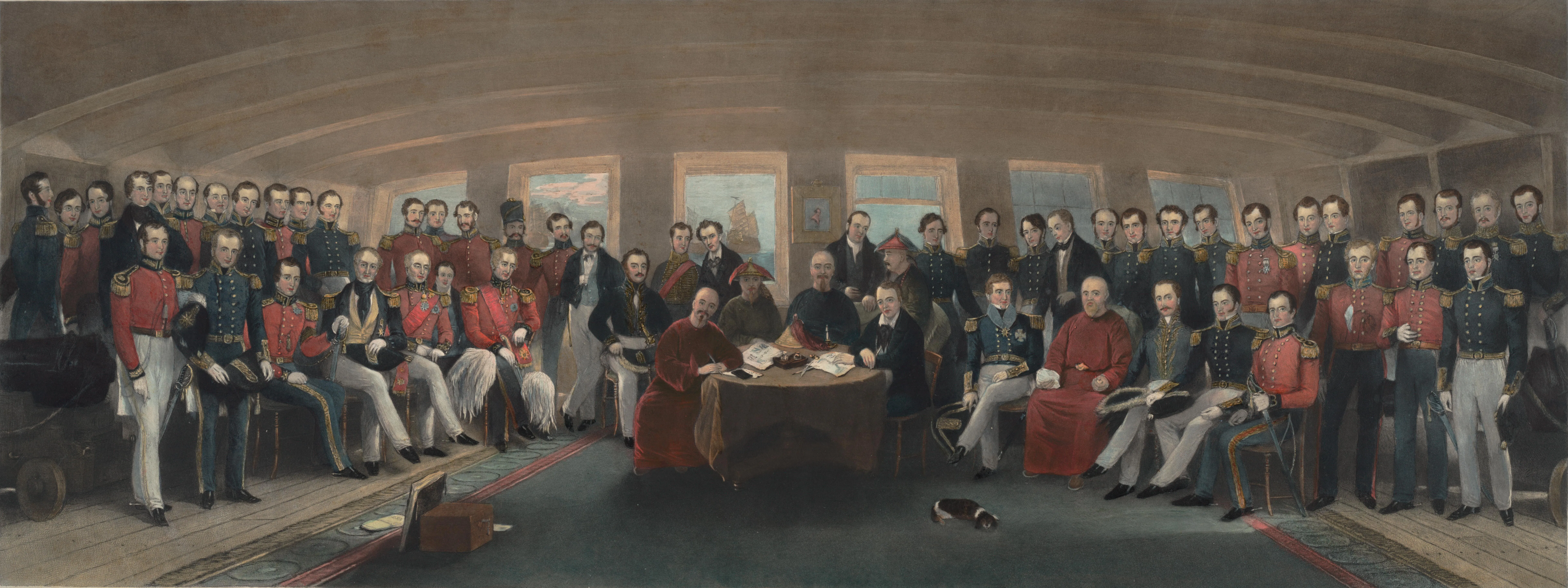 John Platt 畫、John Burnet 雕版的 1846 年《南京條約》簽署圖;這是事後版畫再現,不是 1842 年現場照片。